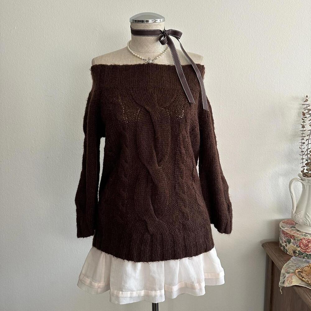 Anne Klein Chocolate Off-Shoulder Sweater